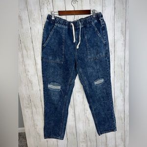 SHEIN Vintage High Rise Dark Wash Distressed Jeans Size XL Stretch Adjustable